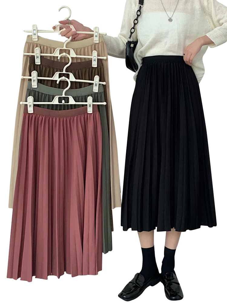 New Autumn Elegant Pleated Skirts Women Fashion Solid Color High Waist Elastic Chic All Match A-line Midi Saias for Female 2020
New Autumn Elegant Pleated Skirts Women Fashion Solid Color High Waist Elastic Chic All Match A-line Midi Saias for Female 2020
