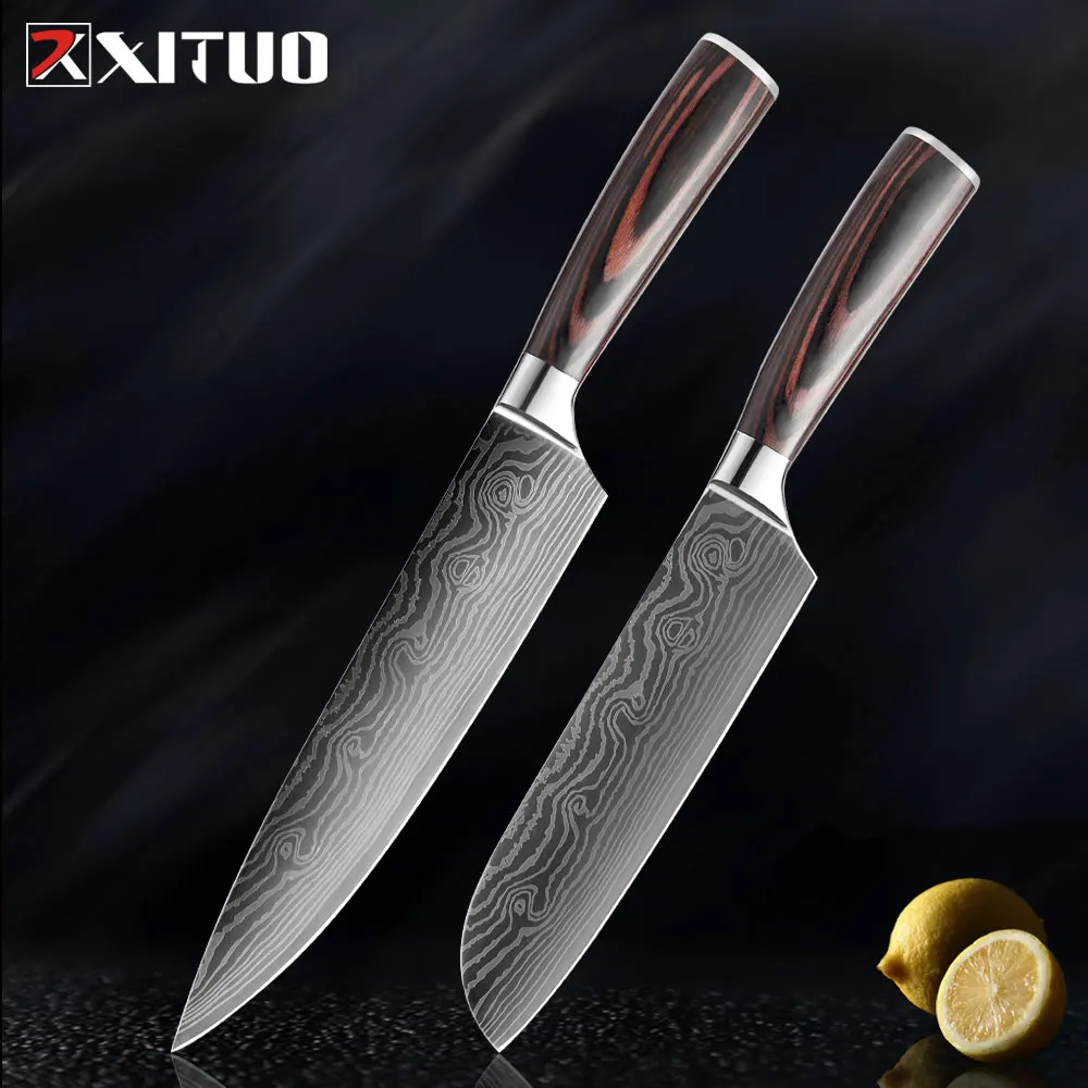 XITUO Kitchen Knife Stainless Steel Japanese Knifes Laser Damascus Vegetable Meat Cleaver Chef Knives Santoku Cooking Slicer 2pc
XITUO Kitchen Knife Stainless Steel Japanese Knifes Laser Damascus Vegetable Meat Cleaver Chef Knives Santoku Cooking Slicer 2pc