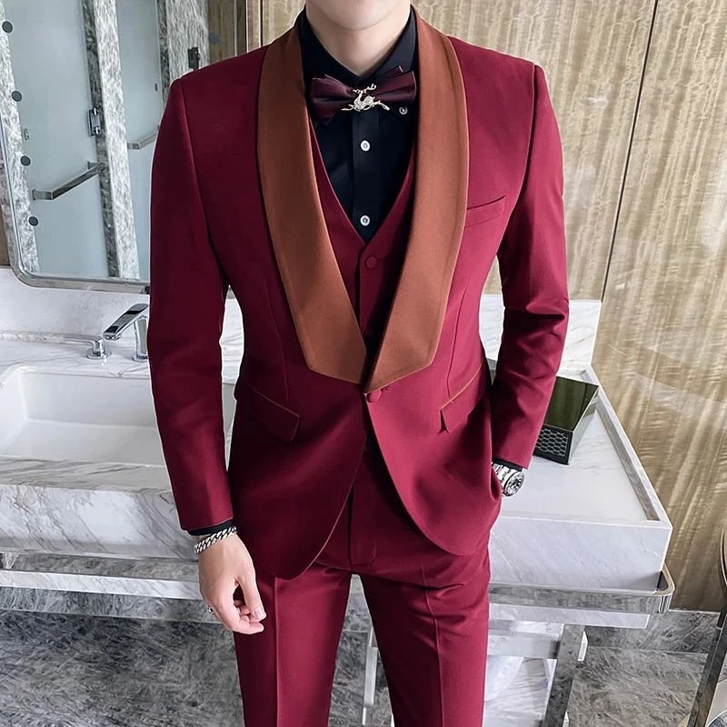 High Quality Burgundy Shawl Lapel Single Button Slim Fit Formal Men Suits Costume Groom Tuxedo For Wedding Prom 3 Pieces
High Quality Burgundy Shawl Lapel Single Button Slim Fit Formal Men Suits Costume Groom Tuxedo For Wedding Prom 3 Pieces
