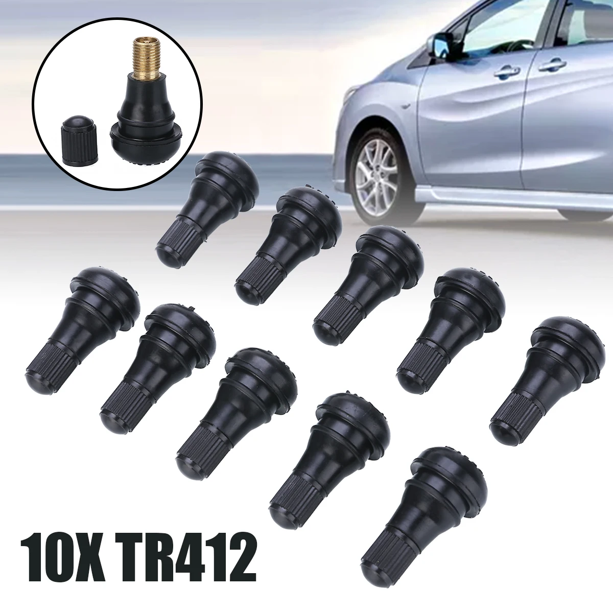 10pcs Auto TR412 Tire Valve Stems Short Black Rubber Tyre Tubeless Snap-in Vavle Wheels Tires Parts
10pcs Auto TR412 Tire Valve Stems Short Black Rubber Tyre Tubeless Snap-in Vavle Wheels Tires Parts