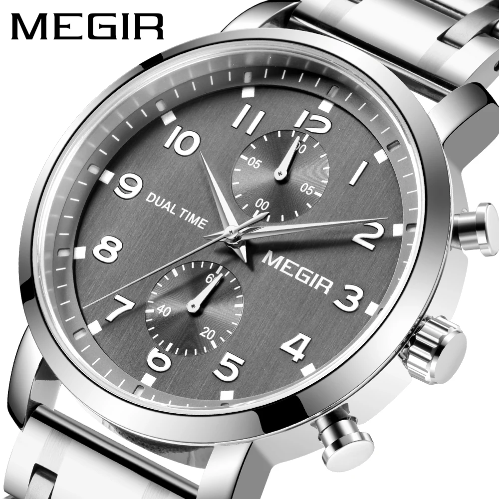 MEGIR Stainless Steel Quartz Wrist Watches for Man Grey Dial Waterproof Chronograph Business Watch Men Clock Relogio Masculino
MEGIR Stainless Steel Quartz Wrist Watches for Man Grey Dial Waterproof Chronograph Business Watch Men Clock Relogio Masculino