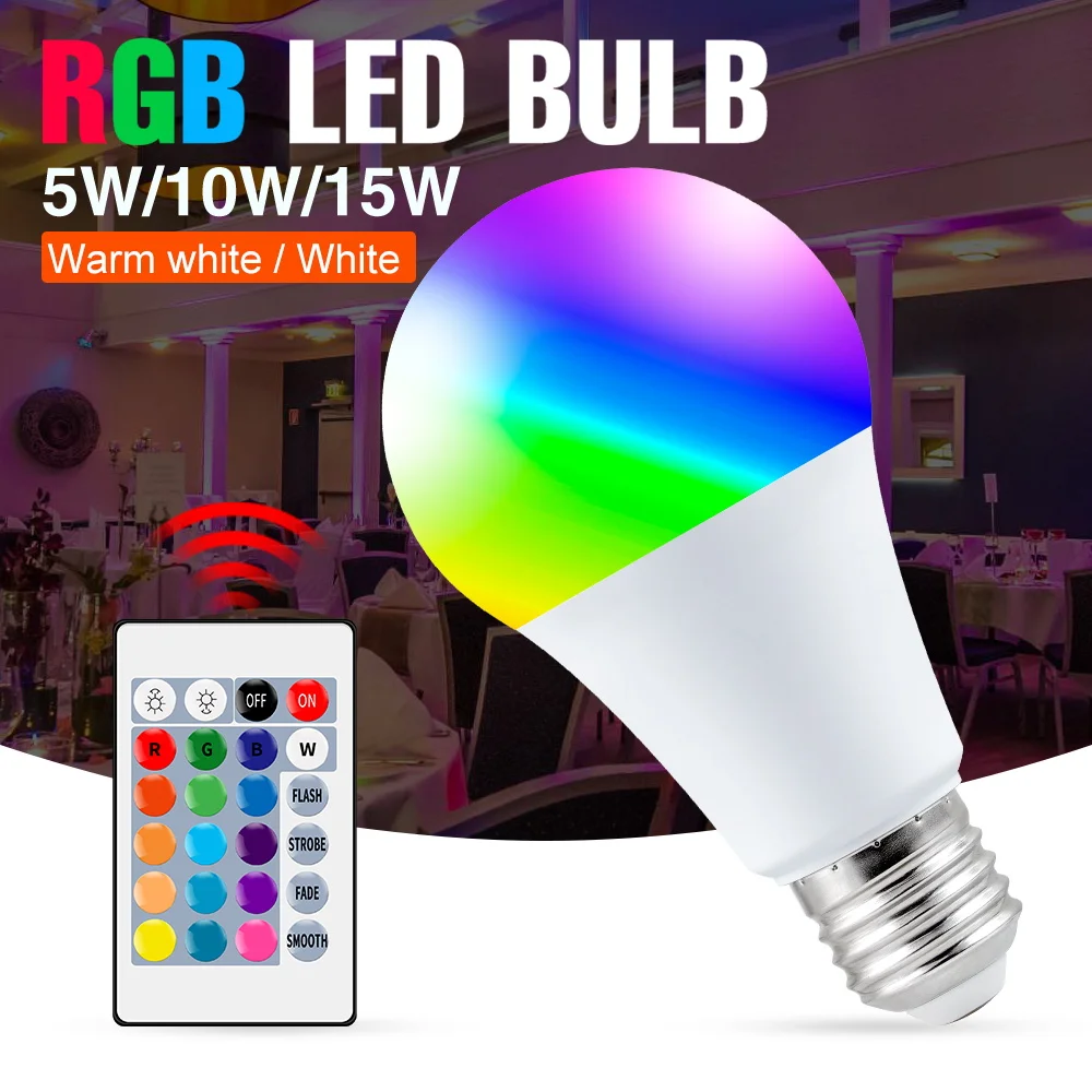 LED RGB Light Bulb E27 Colorful Lamp 220V LED Lampara 5W 10W 15W Magic Bulb Chandelier Light Smart Bulb IR Remote Control Lamp
LED RGB Light Bulb E27 Colorful Lamp 220V LED Lampara 5W 10W 15W Magic Bulb Chandelier Light Smart Bulb IR Remote Control Lamp