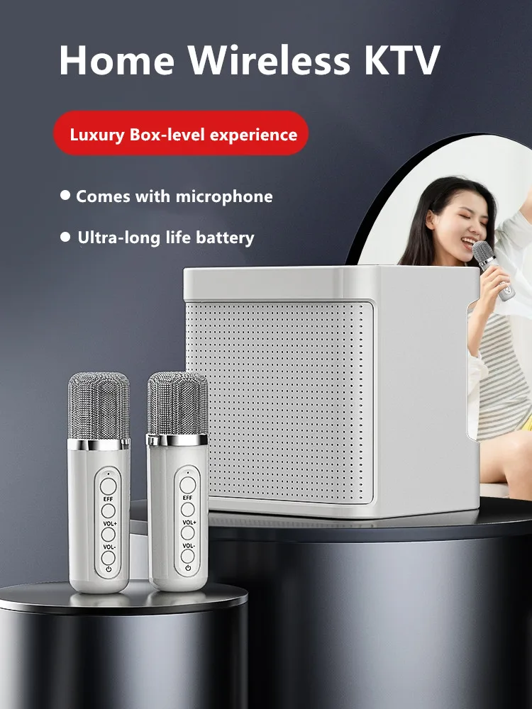 

100W Peak High Power Home Karaoke Boombox All-in-one Singing Device With Dual Wireless Mic Outdoor Portable Bluetooth Speakers