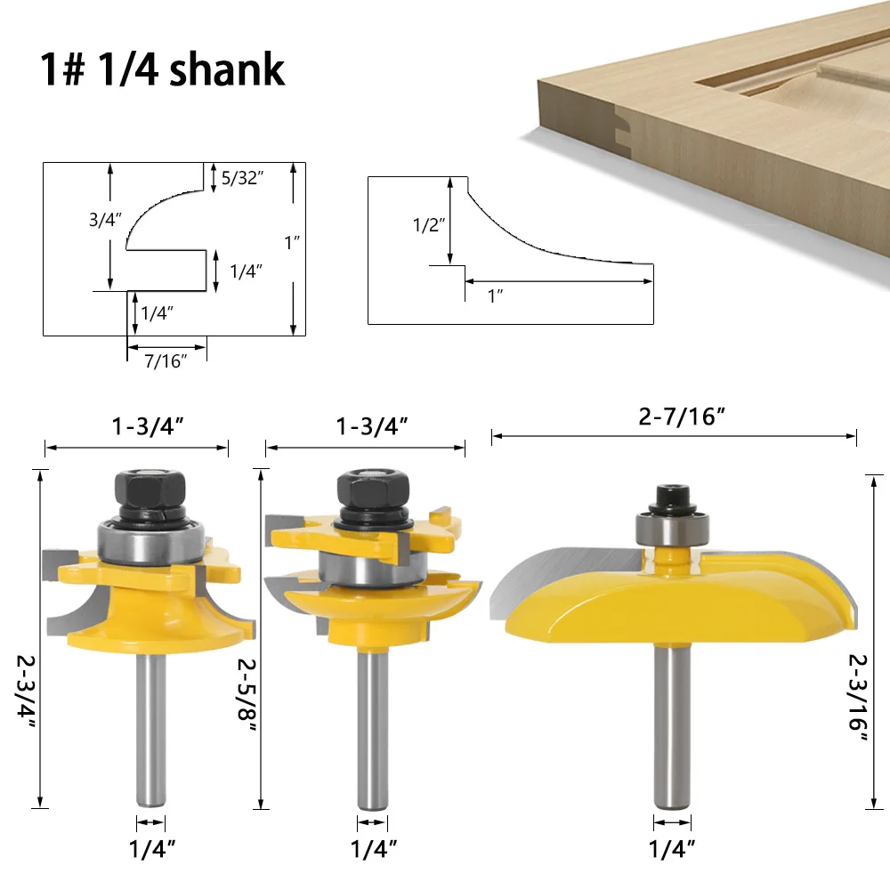 1/4 "6,35 мм хвостовик 3 шт Большая направляющая для шкафа & Stile Tenon фрезы Набор дверных шкафов панель Рейсер Ogee деревянный фрезерный Комплект для...
1/4 "6,35 мм хвостовик 3 шт Большая направляющая для шкафа & Stile Tenon фрезы Набор дверных шкафов панель Рейсер Ogee деревянный фрезерный Комплект для...