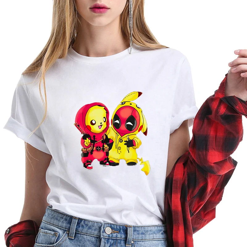 Белая футболка Camisetas Deadpool с рисунком Пикачу забавная модная одежда женская Harajuku