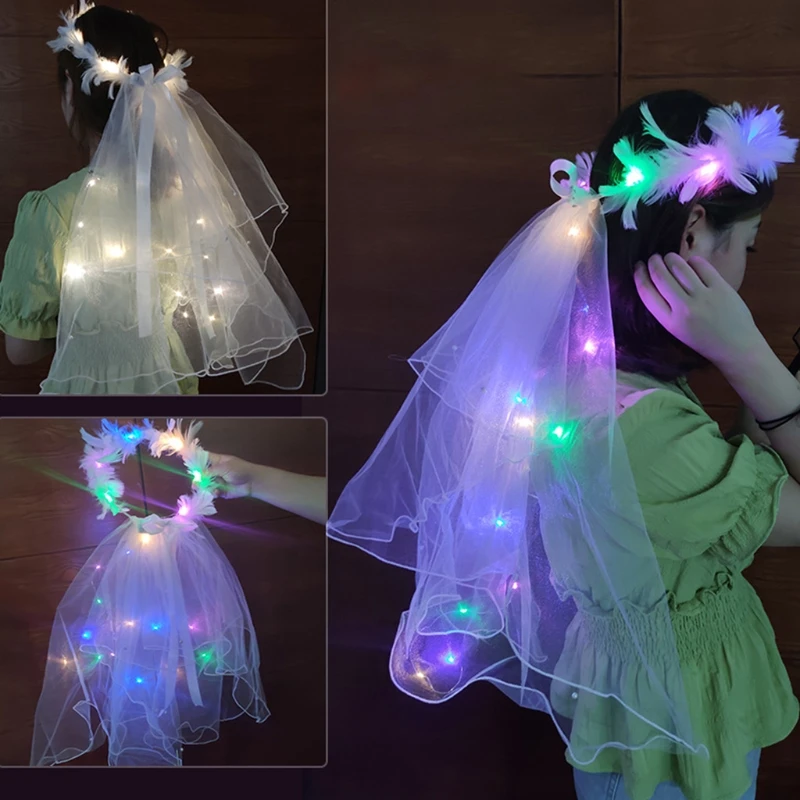 Glowing Yarn Ribbon Bow Headdress Feather Wreath Headwear Long Lace Veil with LED Lights Prom Wedding Party Headpiece
Glowing Yarn Ribbon Bow Headdress Feather Wreath Headwear Long Lace Veil with LED Lights Prom Wedding Party Headpiece