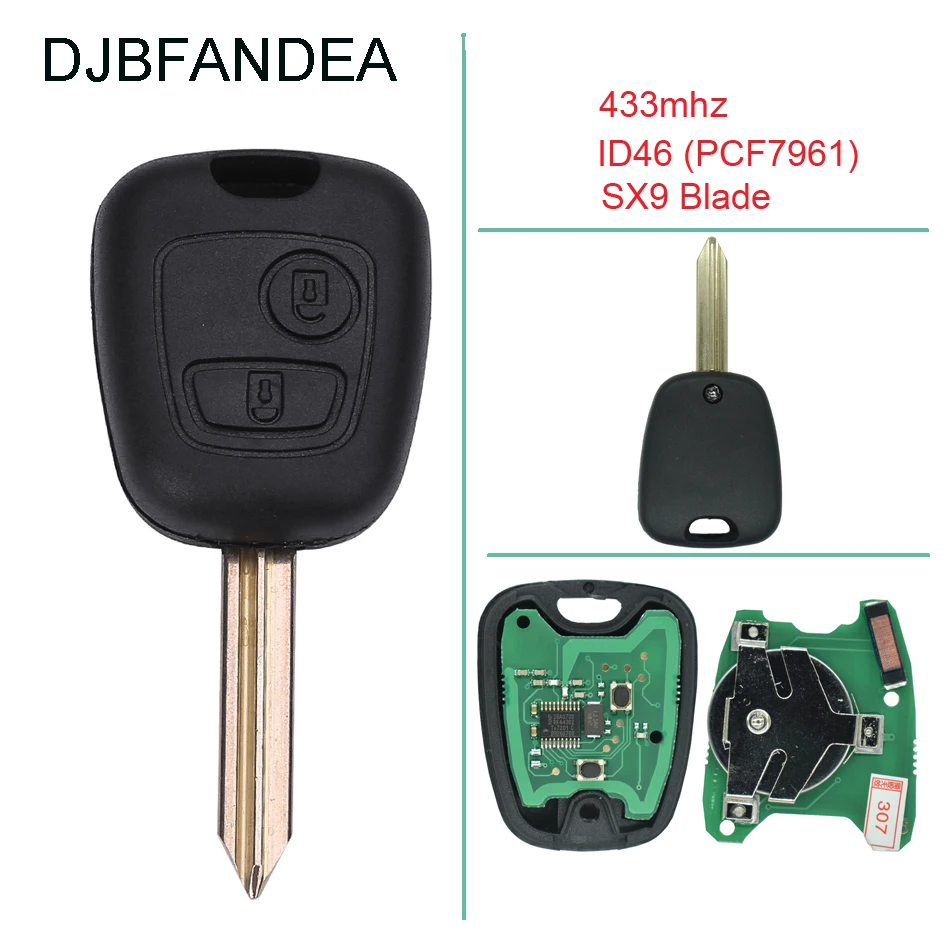 Фото DJBFANDEA Автомобильный Дистанционный ключ для Citroen Saxo Picasso Xsara Berlingo 2 кнопки 433 МГц ID46