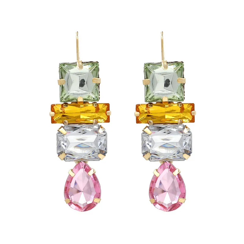 Z new style splicing geometry color gem pendant European and American fashion exaggerated set diamond ear hook earrings for wome 
Z new style splicing geometry color gem pendant European and American fashion exaggerated set diamond ear hook earrings for wome