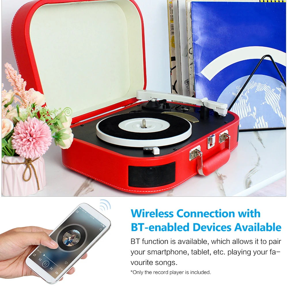 Vintage Phonograph 3-Speed BT Portable Suitcase Record Player Turntable with Aux Input RCA Output Headphone Jack USB Port
Vintage Phonograph 3-Speed BT Portable Suitcase Record Player Turntable with Aux Input RCA Output Headphone Jack USB Port