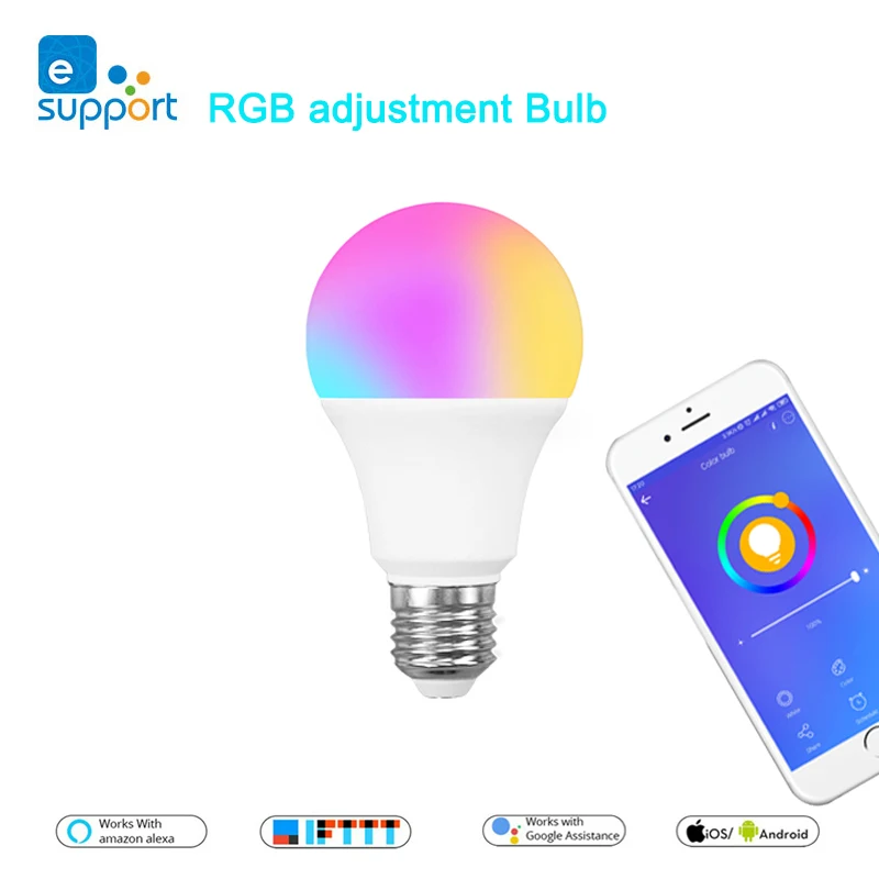 Смарт лампа eWeLink WIFI E27 светодиодный RGB светильник работает с Alexa/Google Home 85 265 в + белый