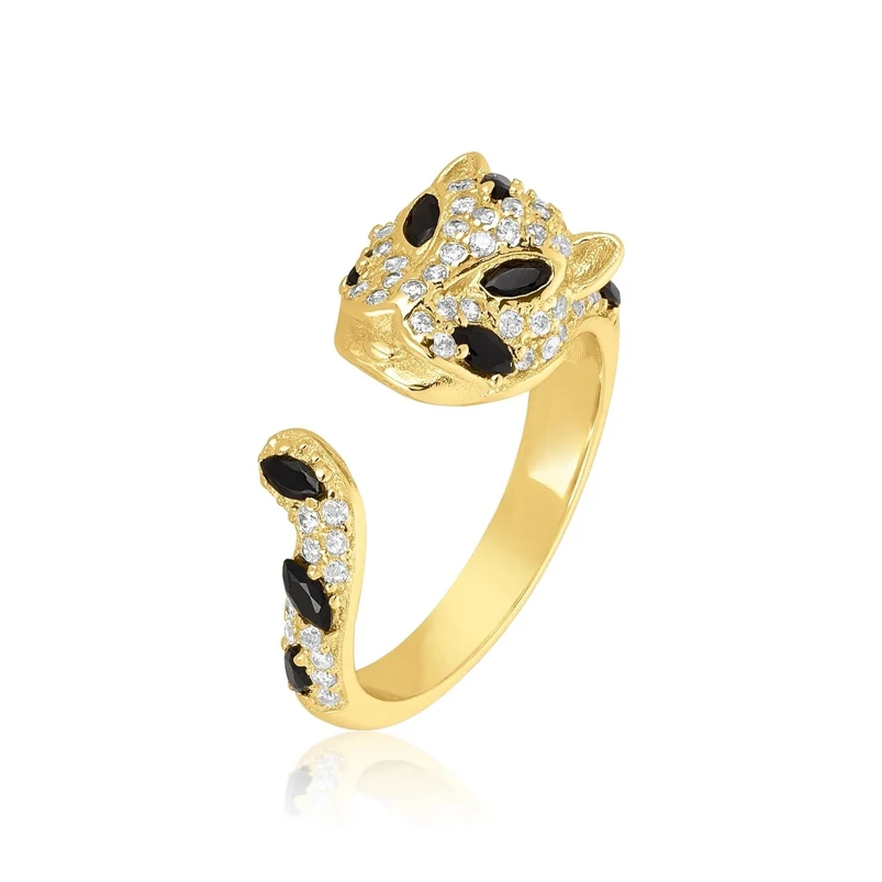 Женское кольцо с головой леопарда золотого цвета в стиле панк-рок | Украшения и
