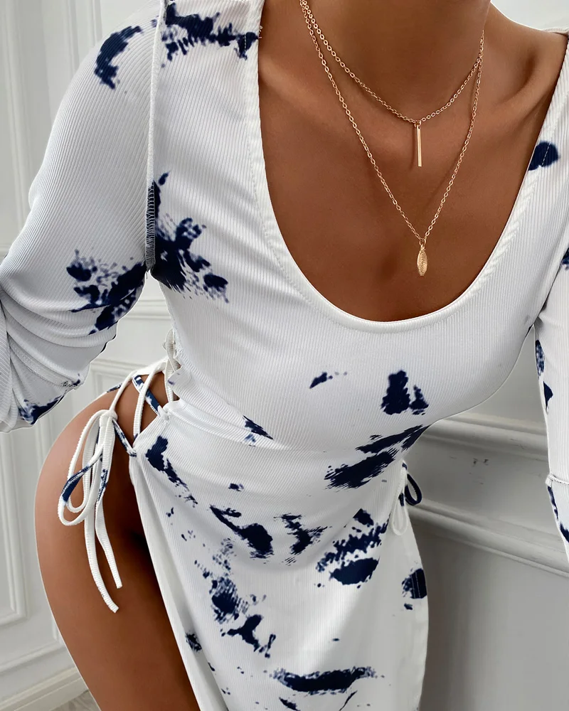New Women Sexy High Slit Mini Ribbed Dress Female Long Sleeve Drawstring Party Club Dress
New Women Sexy High Slit Mini Ribbed Dress Female Long Sleeve Drawstring Party Club Dress