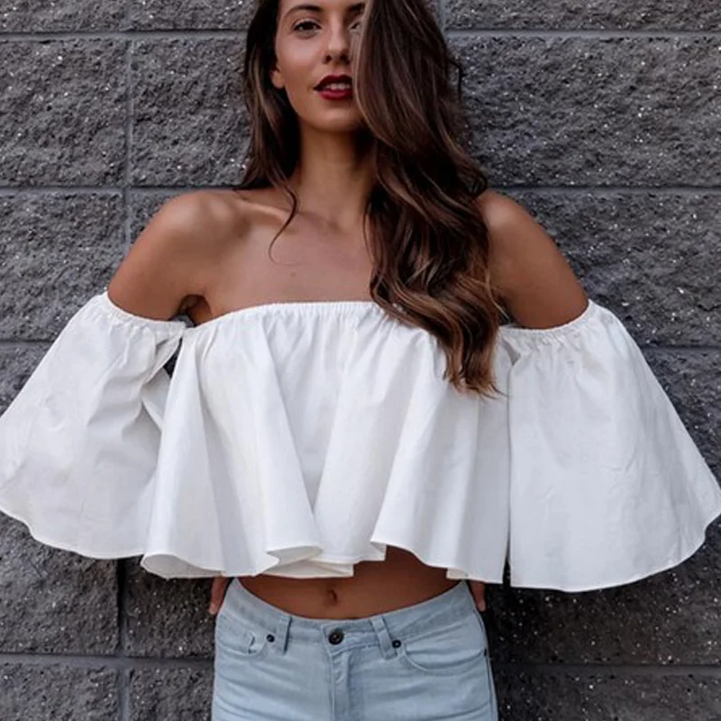 Summer Off shoulder Blouses Women Petal Sleeve Tops Tee Cropped Shirt Crop Top Fashion Clothes
Summer Off shoulder Blouses Women Petal Sleeve Tops Tee Cropped Shirt Crop Top Fashion Clothes