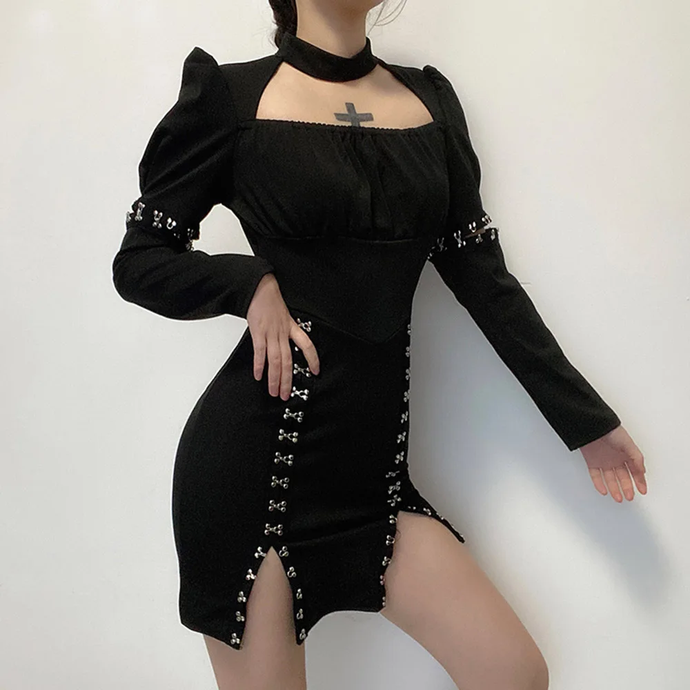 Gothic Ladies Dresses Spring Autumn Fashion Hipster Designer Creative Simple Breasted Draw Back Split Hollow Out Stand-up Collar
Gothic Ladies Dresses Spring Autumn Fashion Hipster Designer Creative Simple Breasted Draw Back Split Hollow Out Stand-up Collar