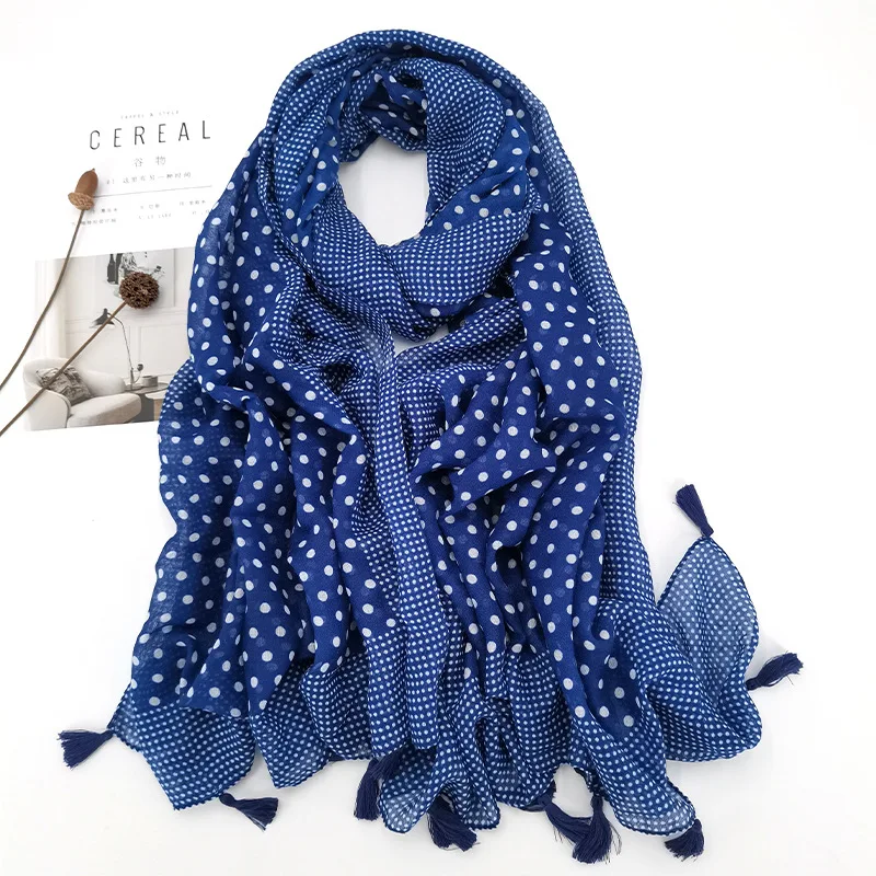 Fashion Navy Blue Loop Polka Dot Tassel Viscose Shawl Scarf Lady High Quality Mulffer Headband Sjaal Muslim Hijab Sjaal 180*90Cm
Fashion Navy Blue Loop Polka Dot Tassel Viscose Shawl Scarf Lady High Quality Mulffer Headband Sjaal Muslim Hijab Sjaal 180*90Cm