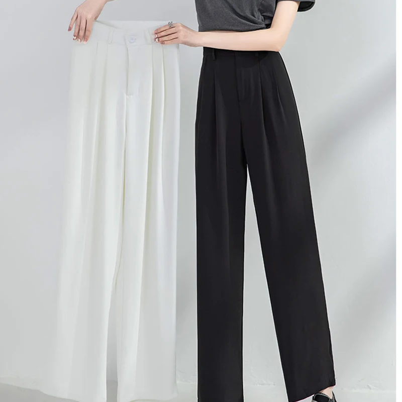 Black White Summer Pants Women Loose High Waist Button Casual Wide-Leg Pants Pleated Korean Thin Office Lady Long Pants
Black White Summer Pants Women Loose High Waist Button Casual Wide-Leg Pants Pleated Korean Thin Office Lady Long Pants