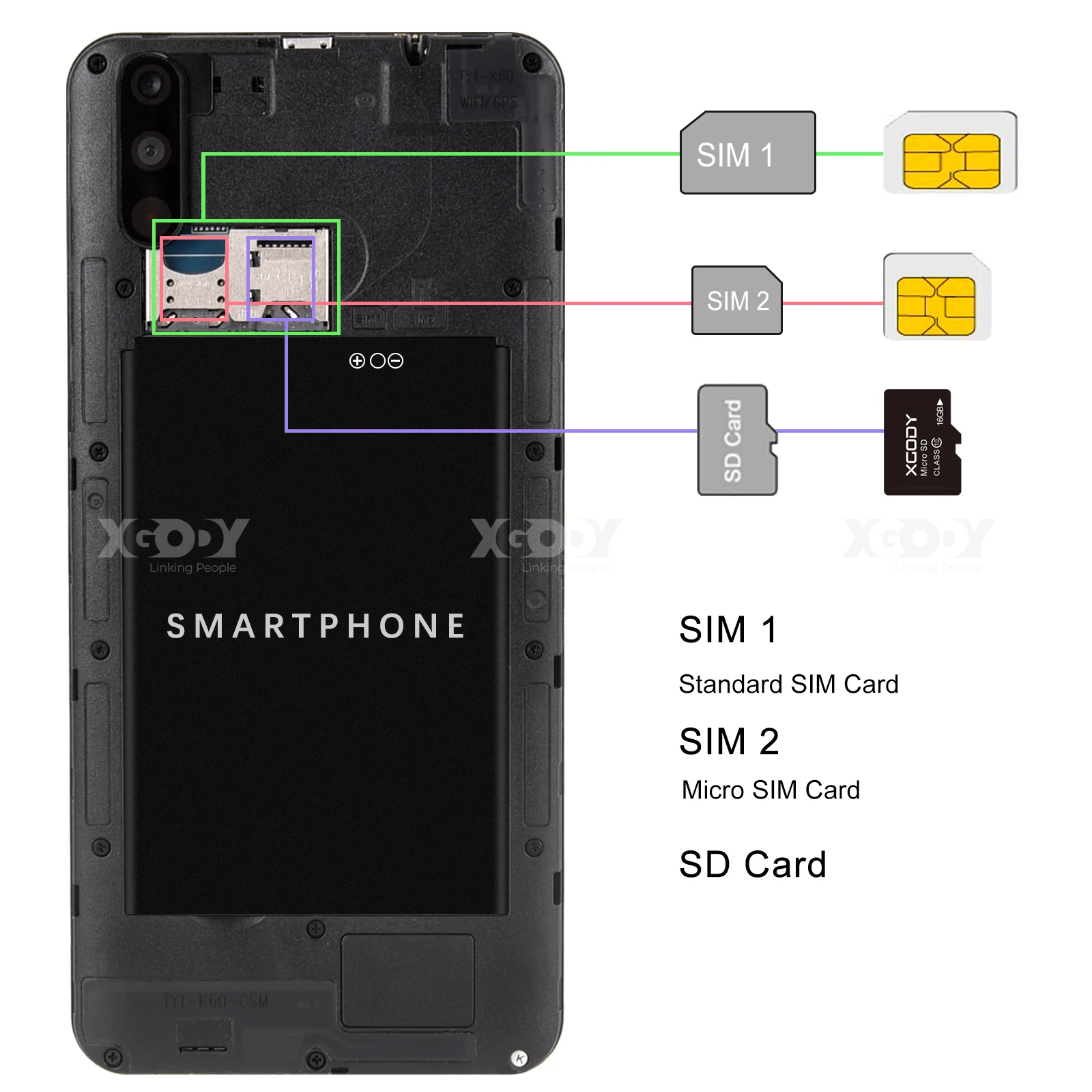 XGODY Celular смартфон с 6 дюймовым дисплеем четырёхъядерным процессором MTK6580 ОЗУ 2 Гб