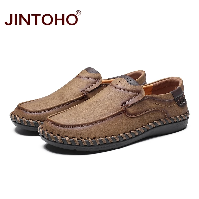 Туфли JINTOHO мужские из натуральной кожи модная повседневная обувь без застежки