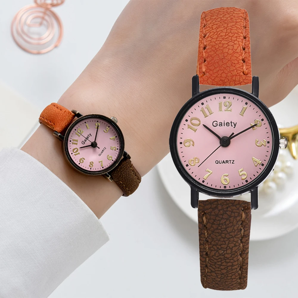 

Gaiety Brand Retro Brown Women Watches Pink Dial Qualities Small Ladies Wristwatches Vintage Leather Bracelet Watch Reloj Mujer
