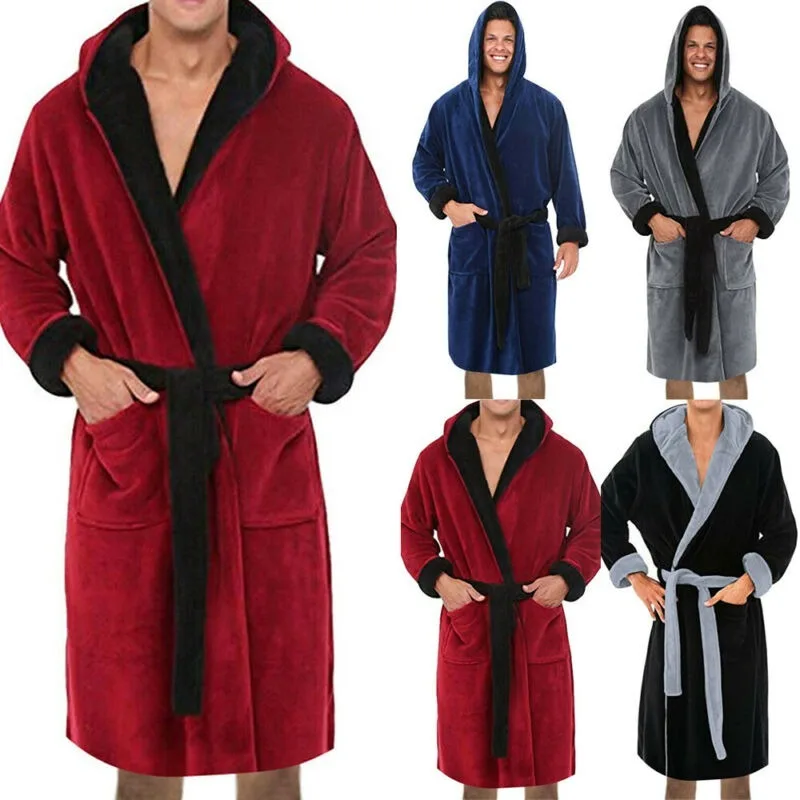 Pocket Long Robe Solid Color Men Full Sleeve Winter Plush Lengthened Hooded Bathrobe
Pocket Long Robe Solid Color Men Full Sleeve Winter Plush Lengthened Hooded Bathrobe