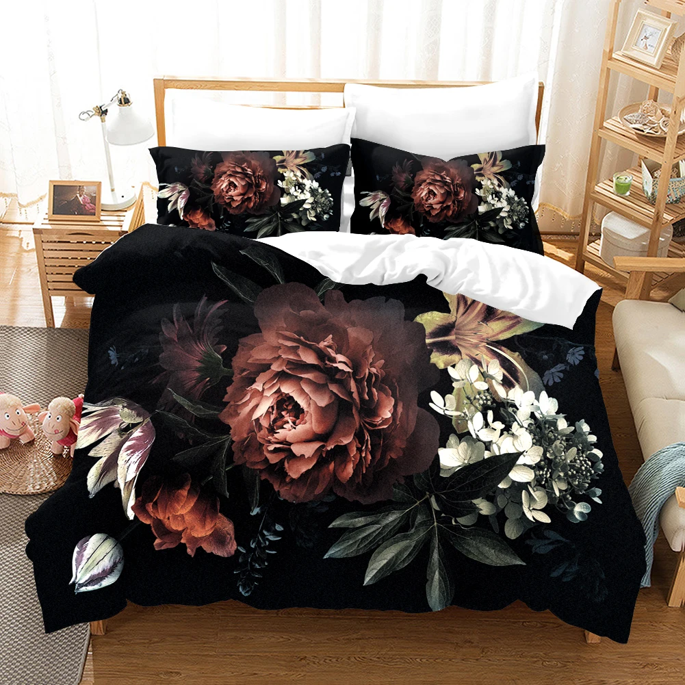 Black Flower Bedding Set 3d Duvet Cover Sets Fashion Comforter Bed Linen Twin Queen King Single Size Dropshipping Gift Modern