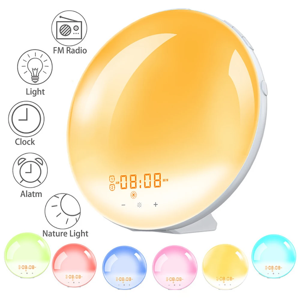 Будильник с подсветильник кой восхода и солнца, 7 цветов 
Будильник с подсветильник кой восхода и солнца, 7 цветов