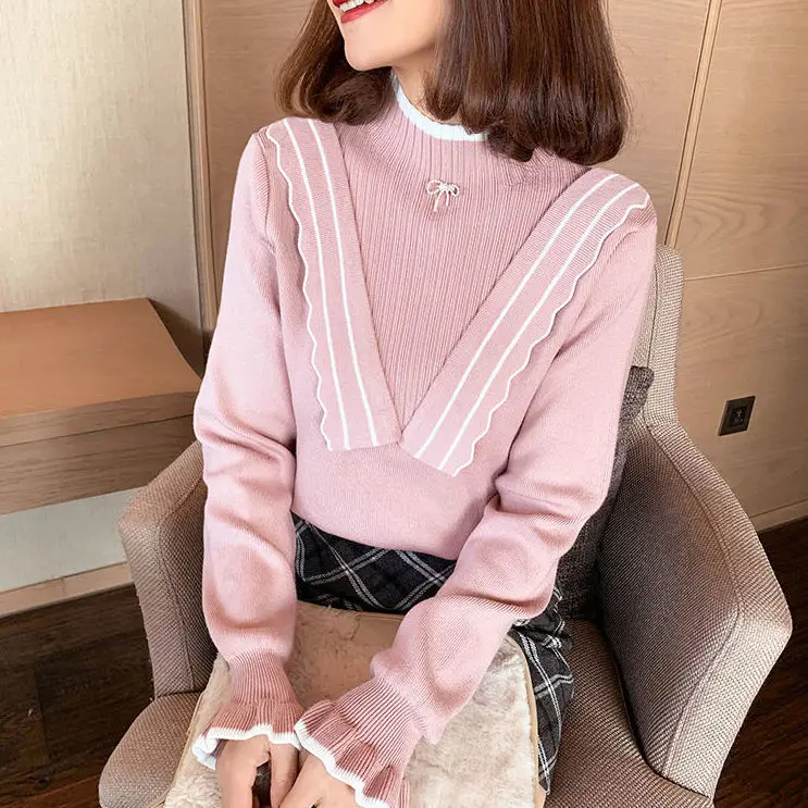 Semi-high neck knit sweater female Korean version design sense autumn and winter new slim sweater long sleeve bottom wear coat
Semi-high neck knit sweater female Korean version design sense autumn and winter new slim sweater long sleeve bottom wear coat