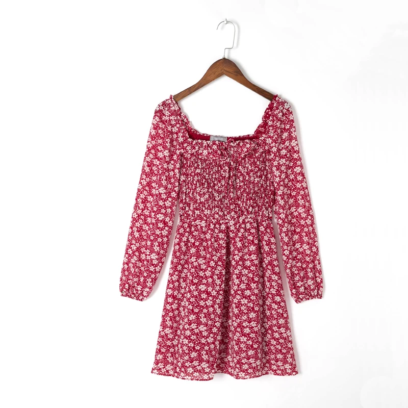 Spring and summer women's casual flower print square neck long-sleeved ruffled decorative slim dress
Spring and summer women's casual flower print square neck long-sleeved ruffled decorative slim dress