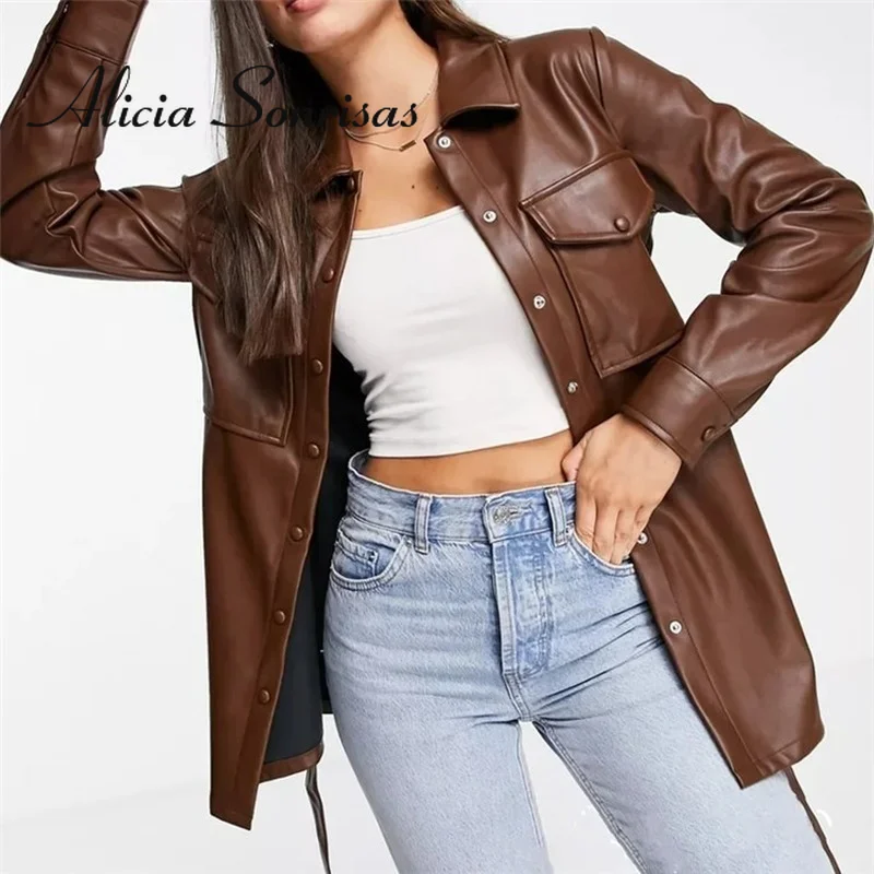 Женский облегающий блейзер с поясом, однобортный Кардиган из мягкой искусственной кожи коричневого цвета, Осень-зима 2021
Женский облегающий блейзер с поясом, однобортный Кардиган из мягкой искусственной кожи коричневого цвета, Осень-зима 2021