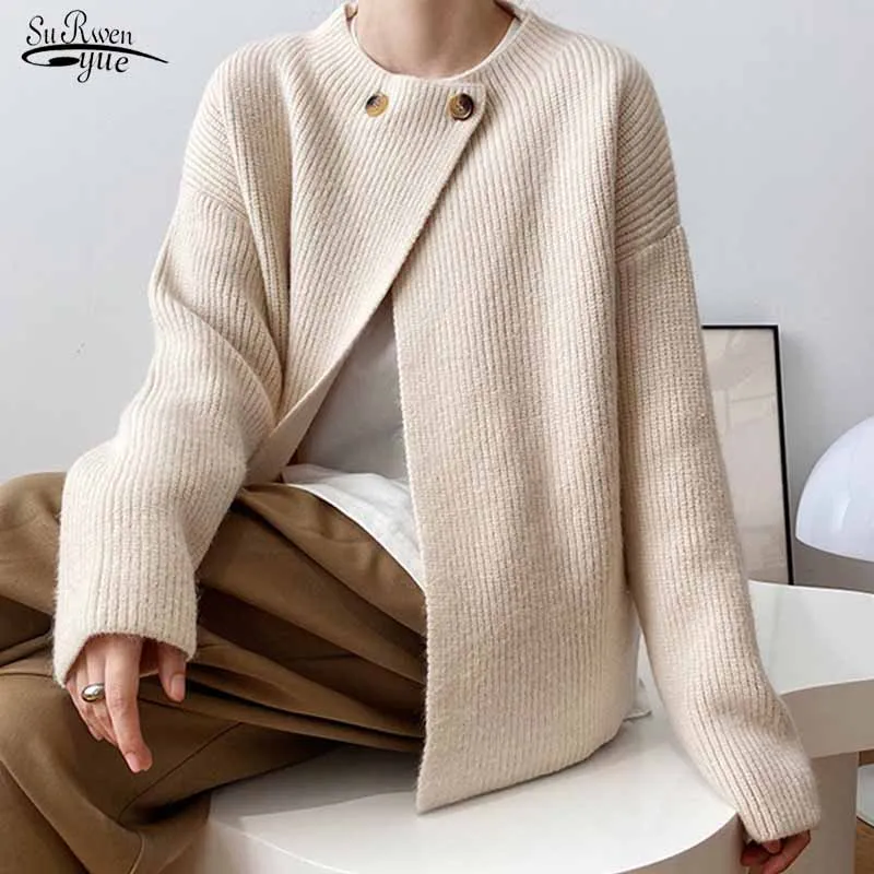 

new Cardigan Knitted Women Sweater Autumn Winter Loose Vintage Soft Wool Cashmere sweater Solid Christmas Women Cardigans 17859
