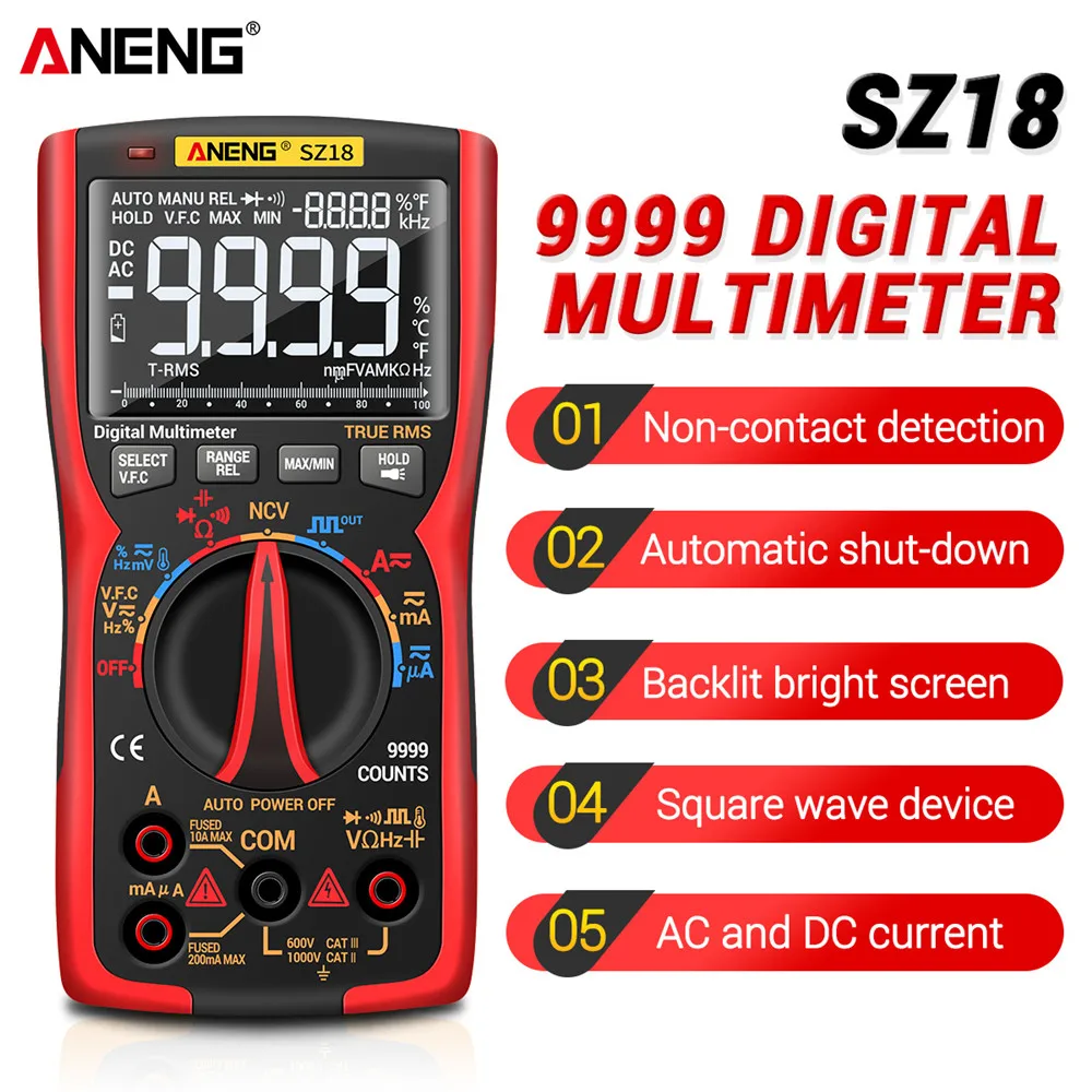 Цифровой мультиметр ANENG SZ18, профессиональный Аналоговый тестер True RMS, 9999 дюйма
Цифровой мультиметр ANENG SZ18, профессиональный Аналоговый тестер True RMS, 9999 дюйма
