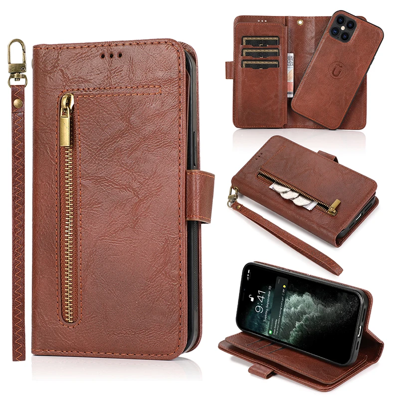 Zipper Wallet Case for iPhone 12 Pro Max Detachable Flip Leather Case for iPhone 12 mini Magnetic Phone Cover with hand strap
Zipper Wallet Case for iPhone 12 Pro Max Detachable Flip Leather Case for iPhone 12 mini Magnetic Phone Cover with hand strap