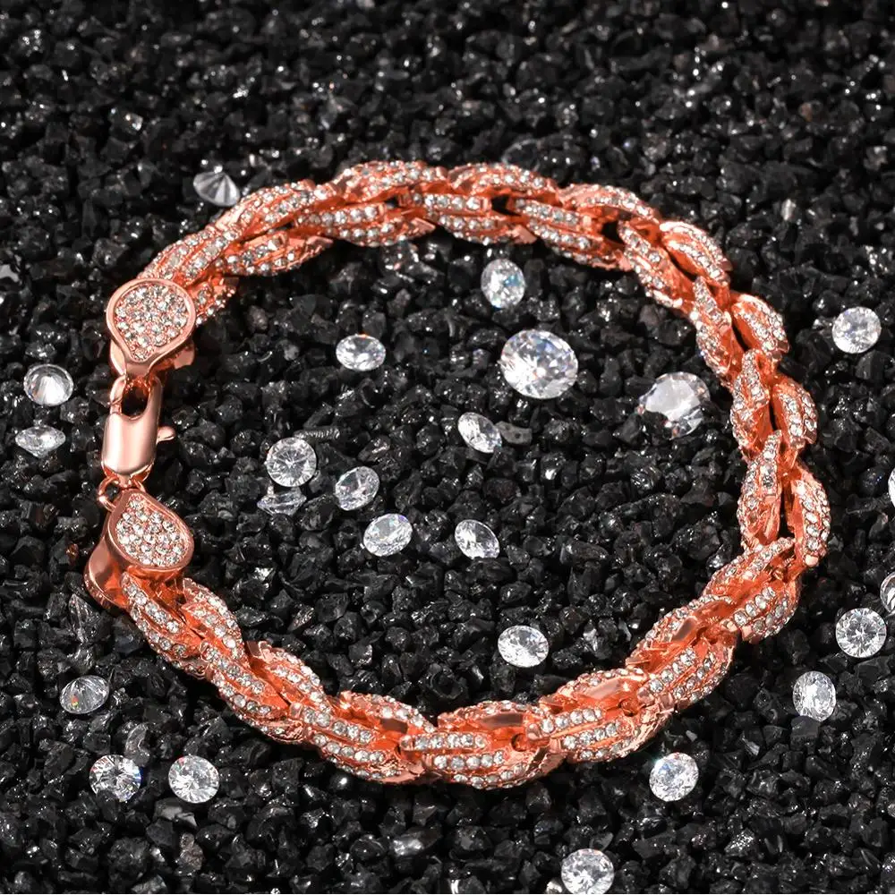 

1 New Fashion Hip Hop Full Austrian Rhinestone Paved Bling Iced Out Round Rope Twist Chain Bracelets for Men Rapper Jewelry Gift