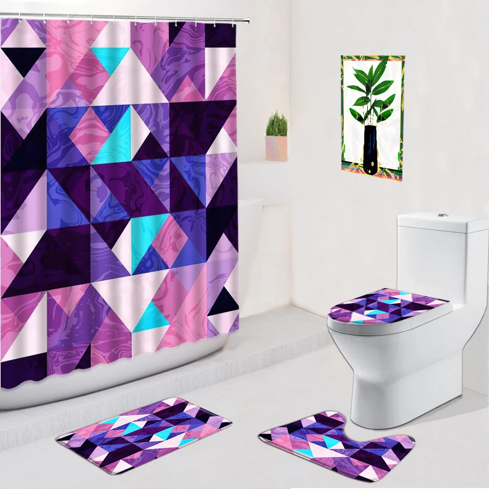 Geometric Stripes Bathroom Set Shower Curtain Non Slip Bath Carpets Toilet Cover Mat Bathtub Decor Colorful Marble Clot Curtains
Geometric Stripes Bathroom Set Shower Curtain Non Slip Bath Carpets Toilet Cover Mat Bathtub Decor Colorful Marble Clot Curtains