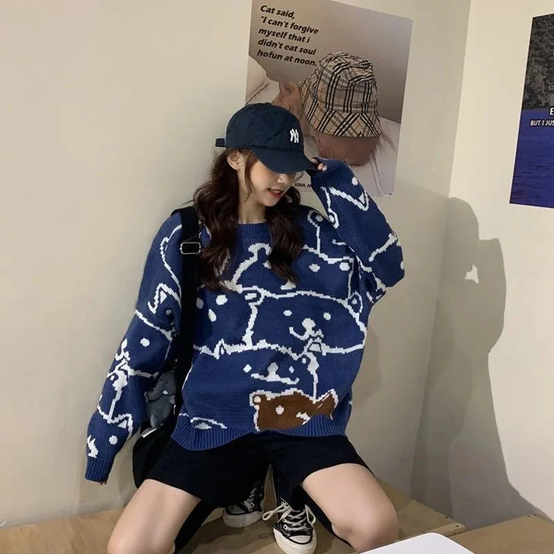 Cartoon Bear Print Sweet Pullover Sweater Women Autumn Winter Loose Long Sleeved Knitted Sweater New O-neck Oversized Sweaters
Cartoon Bear Print Sweet Pullover Sweater Women Autumn Winter Loose Long Sleeved Knitted Sweater New O-neck Oversized Sweaters