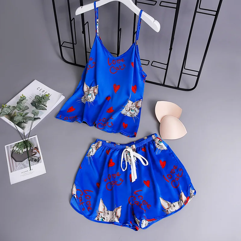 Women Pajamas Sets with Shorts Sexy Satin Cats Printing Summer Pyjama Nightsuits Pajamas for Women
Women Pajamas Sets with Shorts Sexy Satin Cats Printing Summer Pyjama Nightsuits Pajamas for Women