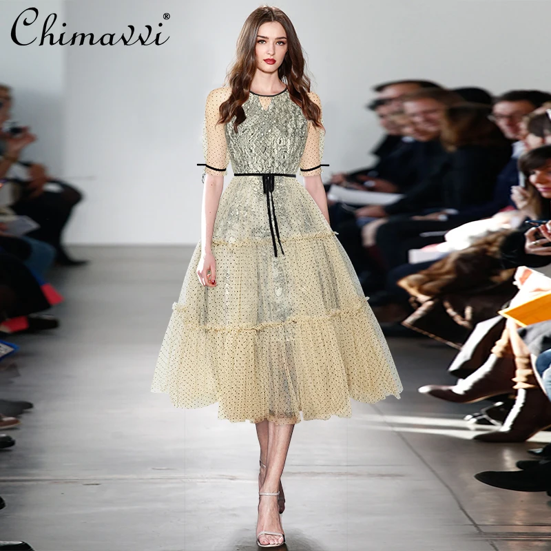O-Neck Perspective Short Sleeve Puffy Wide-Hem Dress Princess Mesh Sweet Formal Dress 2021 Summer High Waist Slim Elegant Dress
O-Neck Perspective Short Sleeve Puffy Wide-Hem Dress Princess Mesh Sweet Formal Dress 2021 Summer High Waist Slim Elegant Dress