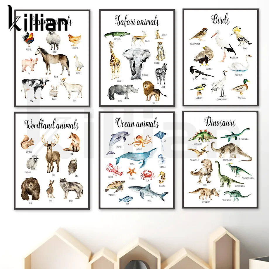 Animals Nursery Dinosaurs Birds Ocean Woodland Farm Canvas Painting Wall Art Animals Style Posters and Prints for Kid Room Decor
Animals Nursery Dinosaurs Birds Ocean Woodland Farm Canvas Painting Wall Art Animals Style Posters and Prints for Kid Room Decor