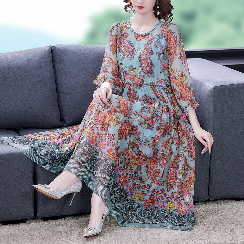 Women Boho Floral Natural Silk Maxi Dress Summer Vintage Casual Chiffon Dress 2022 Elegant Bodycon Party Evening Vestidos
Women Boho Floral Natural Silk Maxi Dress Summer Vintage Casual Chiffon Dress 2022 Elegant Bodycon Party Evening Vestidos
