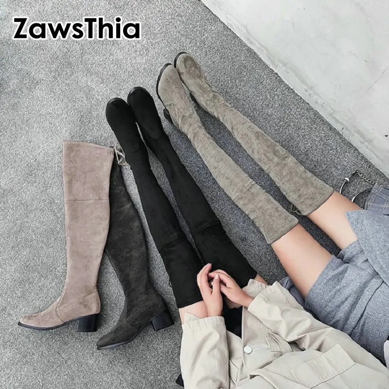 

ZawsThia good quality over the knee long stretch boots chunky high heels women thigh high boots socks booties overknee boots