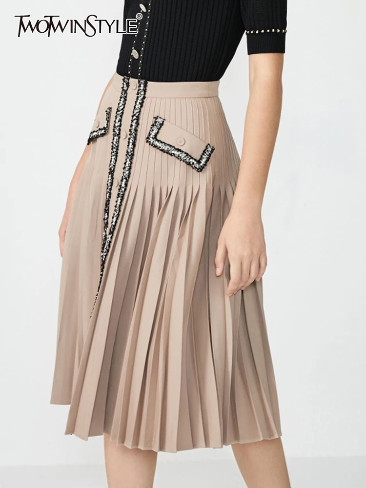 TWOTWINSTYLE Khaki Patchwork Pocket Casual Skirt For Women High Waist Minimalist Skirts Female Autumn Clothes 2021 Fashion New
TWOTWINSTYLE Khaki Patchwork Pocket Casual Skirt For Women High Waist Minimalist Skirts Female Autumn Clothes 2021 Fashion New