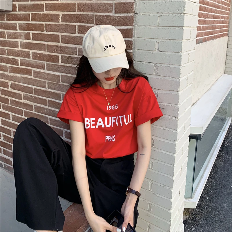 XZ124 2021 new Korean letter printing loose wild round neck pullover short-sleeved T-shirt top women
XZ124 2021 new Korean letter printing loose wild round neck pullover short-sleeved T-shirt top women