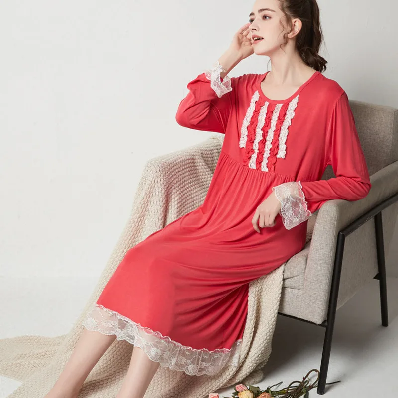 New Nightdress Women Modal Lace Cotton Long Sleeve Solid Sleepdress Casual Long Dresses Princess Vintage Plus Size Home Clothes
New Nightdress Women Modal Lace Cotton Long Sleeve Solid Sleepdress Casual Long Dresses Princess Vintage Plus Size Home Clothes