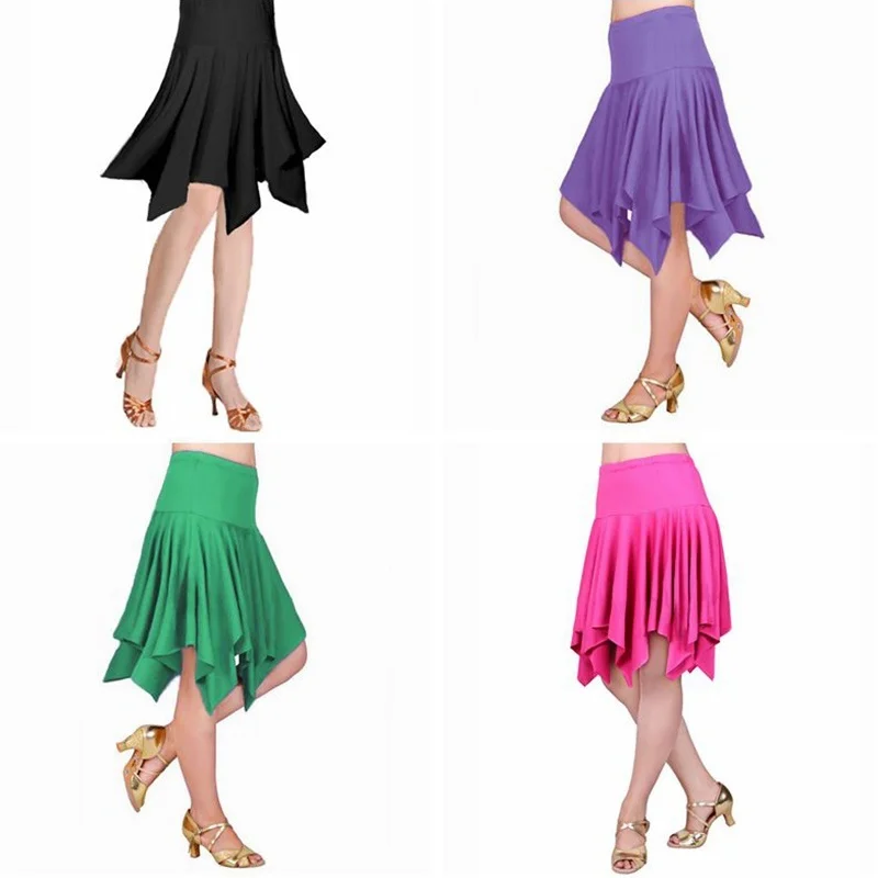 

Women Ladies Latin Salsa Tango Rumba Cha Cha Pleated Skirt Dancewear Asymmetric Ballroom Dance Skirt Multicolor 903-B253