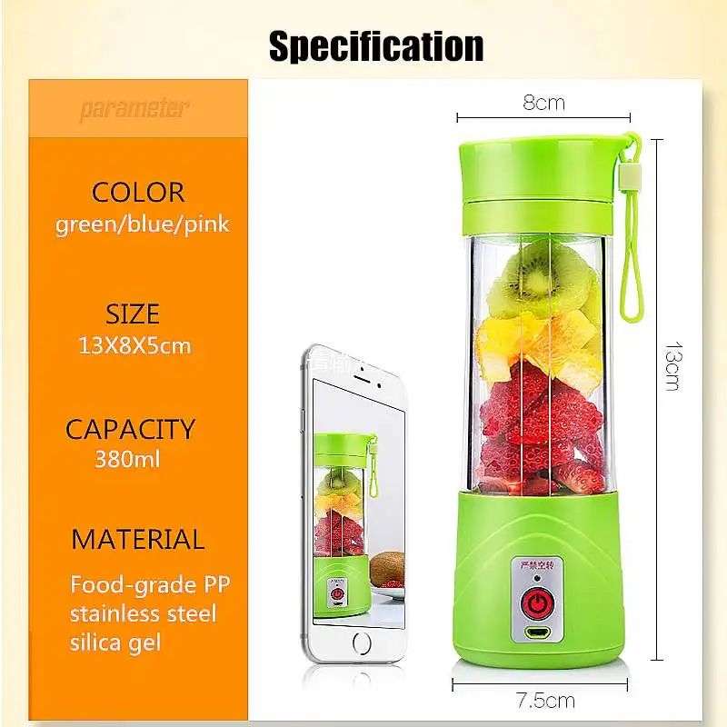 380ml 2 Blades Mini Portable Electric Fruit Juicer USB Rechargeable Smoothie Maker Blender Machine Sports Bottle Juicing Cup
380ml 2 Blades Mini Portable Electric Fruit Juicer USB Rechargeable Smoothie Maker Blender Machine Sports Bottle Juicing Cup