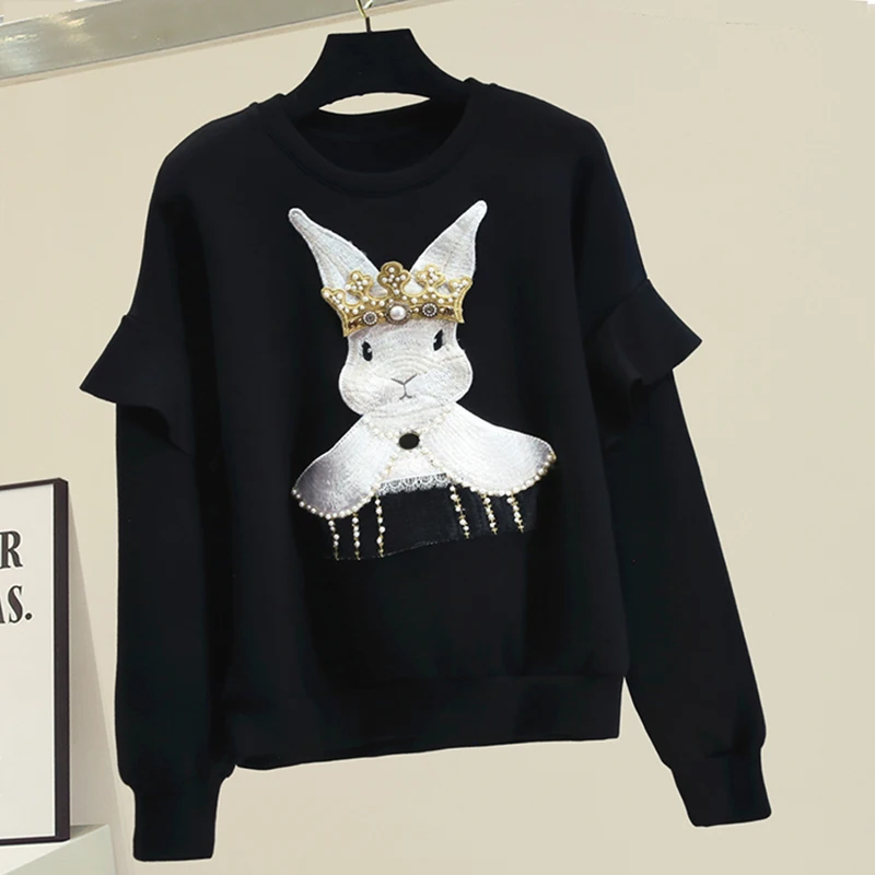 2021 Fashion Designer Autumn Winter Top Women Black White Beading Diamonds rabbit decoration Fashion Top
2021 Fashion Designer Autumn Winter Top Women Black White Beading Diamonds rabbit decoration Fashion Top