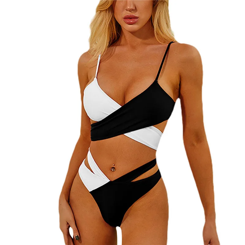 Women Sexy Split Style Patchwork Bikini Suit Color Block Bathing Suits Spaghetti Strap Cross Tie Up Bra + Hollow Out Thong
Women Sexy Split Style Patchwork Bikini Suit Color Block Bathing Suits Spaghetti Strap Cross Tie Up Bra + Hollow Out Thong