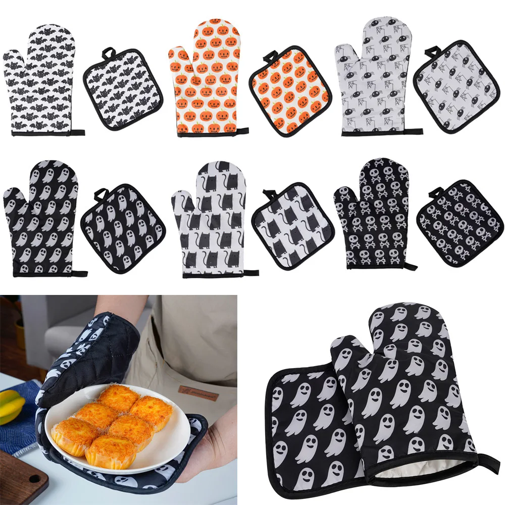 

2pc/set Microwave Baking BBQ Glove Cotton Cute Oven Mitts Heat Resistant Linen Potholders Non-slip Kitchen Cooking Tools Mitten