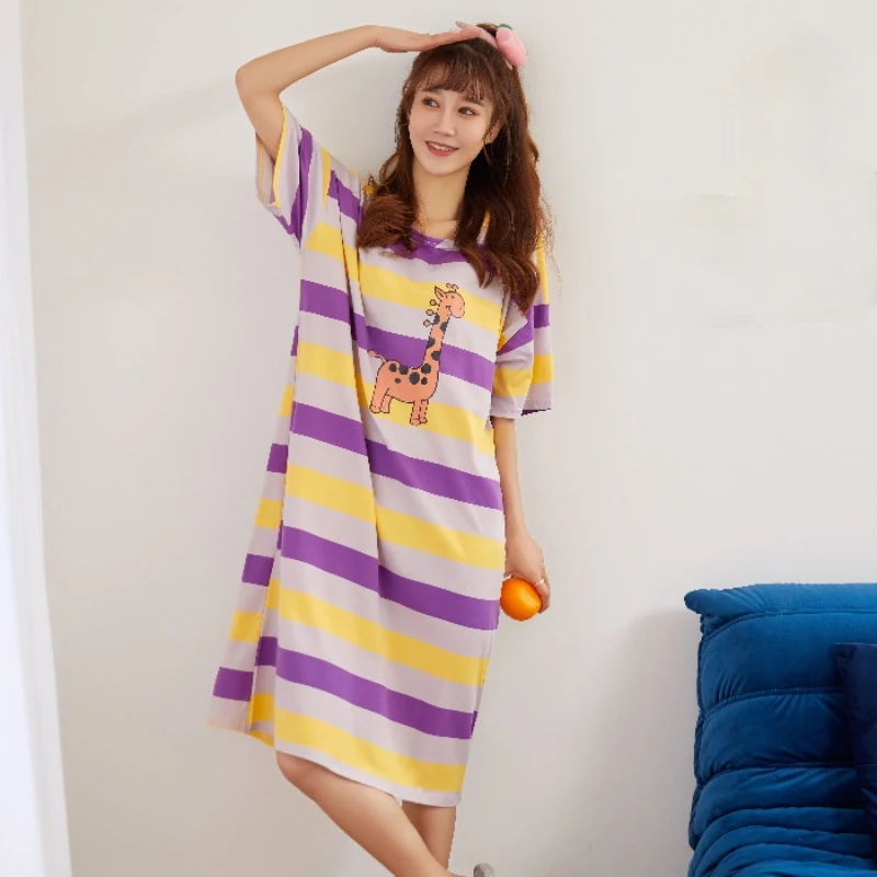 2021Summer New Women's Nightdress Short-sleeved Striped Cute Loose Home Service Sexy Nightwear Sleepwear Women Sleep Tops
2021Summer New Women's Nightdress Short-sleeved Striped Cute Loose Home Service Sexy Nightwear Sleepwear Women Sleep Tops