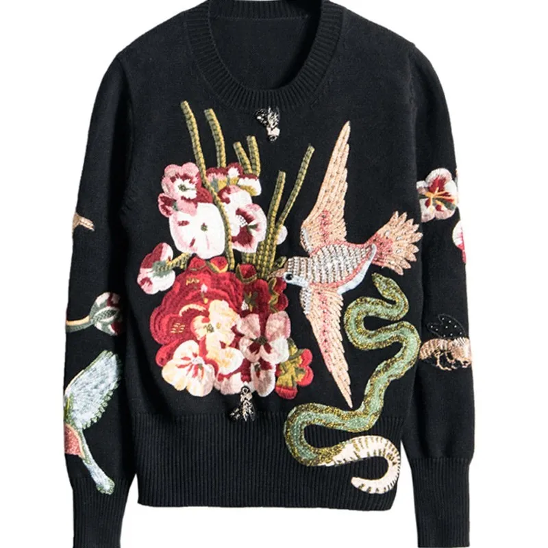 Ladies Fashion Streetwear Long Sleeve O-Neck Slim Fit Pullover Tops High Quality Diamonds Embroidered Flares Womens Sweaters
Ladies Fashion Streetwear Long Sleeve O-Neck Slim Fit Pullover Tops High Quality Diamonds Embroidered Flares Womens Sweaters